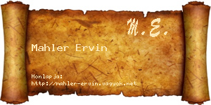 Mahler Ervin névjegykártya
